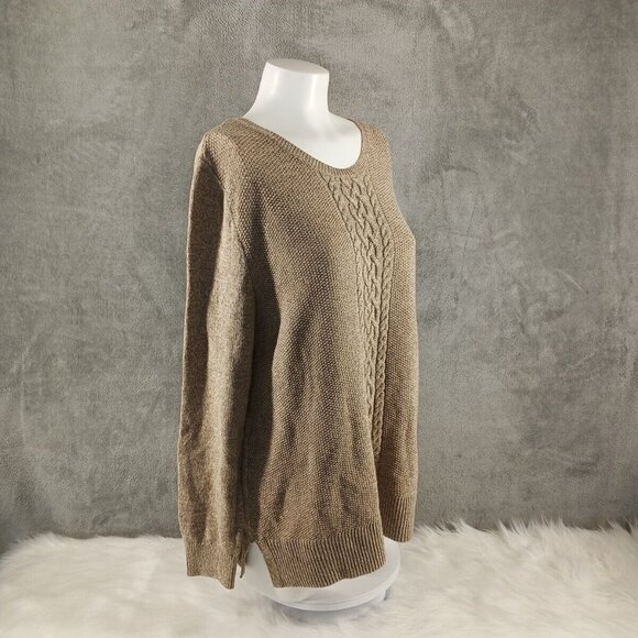 NWT KAREN SCOTT Cable Knit Textured Sweater XL(16-18) Cotton Dark Beige - Picture 5 of 13